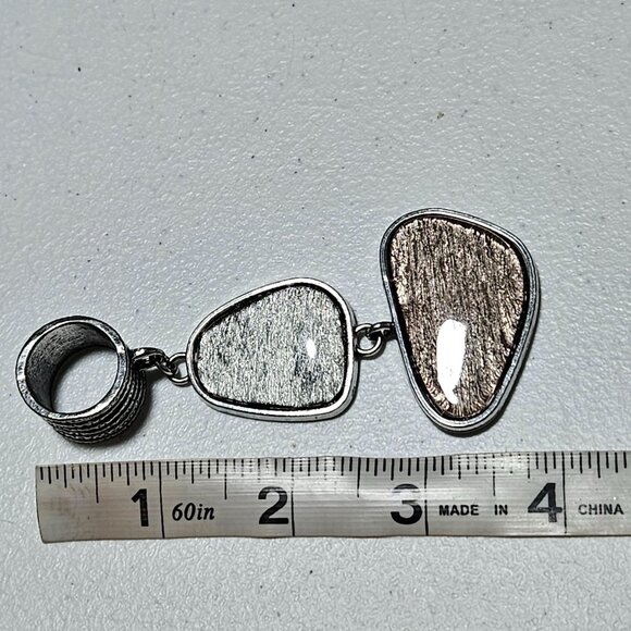 Art Deco Silver Rose Gold Tone Pendant Textured Double Stone Design Statement - Picture 6 of 6